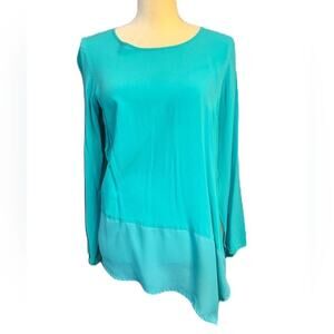 Carson‎ Kressley Teal Long-sleeve Blouse Top Size M